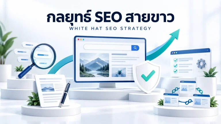 กลยุทธ์ SEO สายขาว แสดงการวิเคราะห์คีย์เวิร์ด พัฒนาเนื้อหา ตรวจสอบเว็บไซต์ และสร้าง Backlink